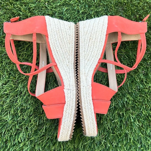 Eileen Fisher Wanda Suede Espadrille Wedge Coral Orange Raffia Zip SZ 9 - Picture 5 of 9